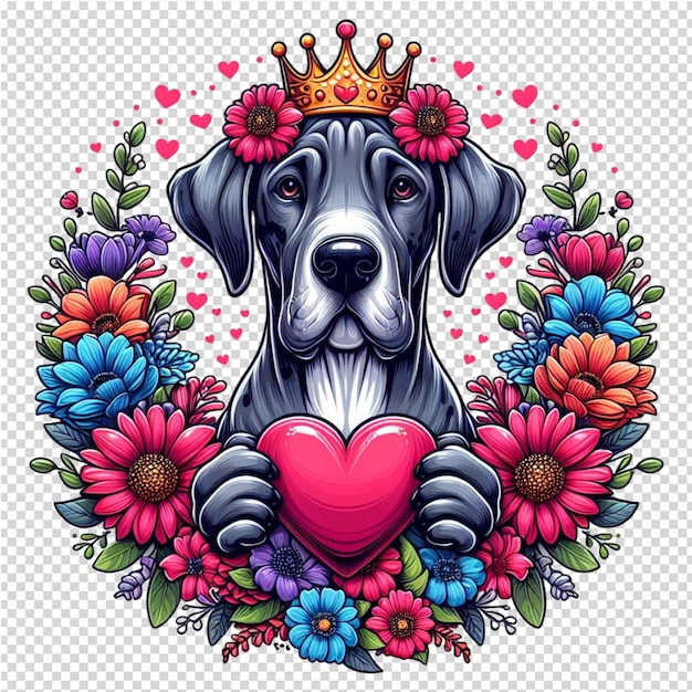 PSD dog with a crown in the middle of a heart