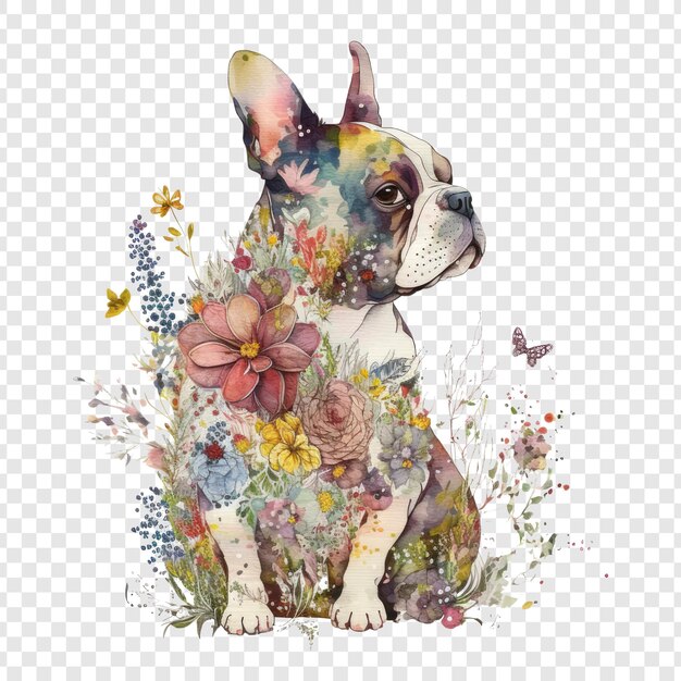 PSD a dog with flowers and butterflies on it