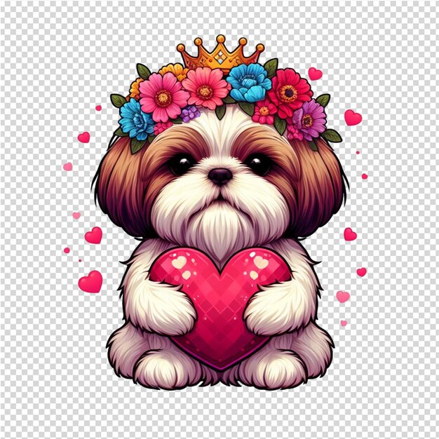 PSD a dog with a heart on his head is holding a heart shaped heart