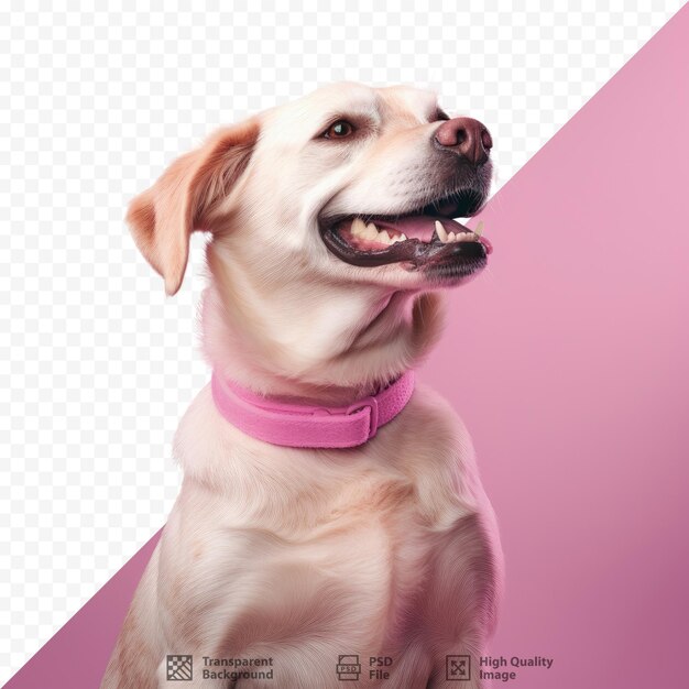 PSD a dog with a pink collar and a pink collar.