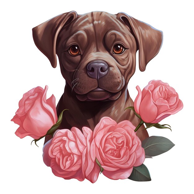 Dog with pink rose on the neck ai generated image