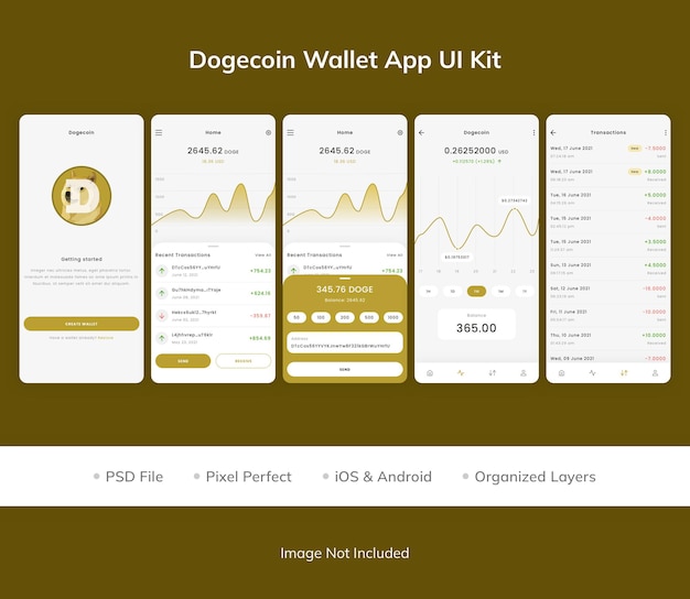 PSD dogecoin wallet app ui kit