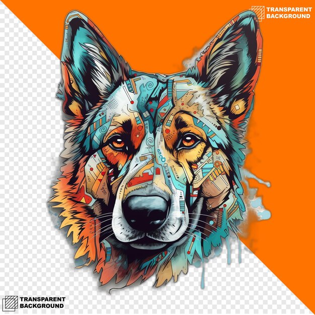 PSD dogs head digital sticker isolated on transparent background