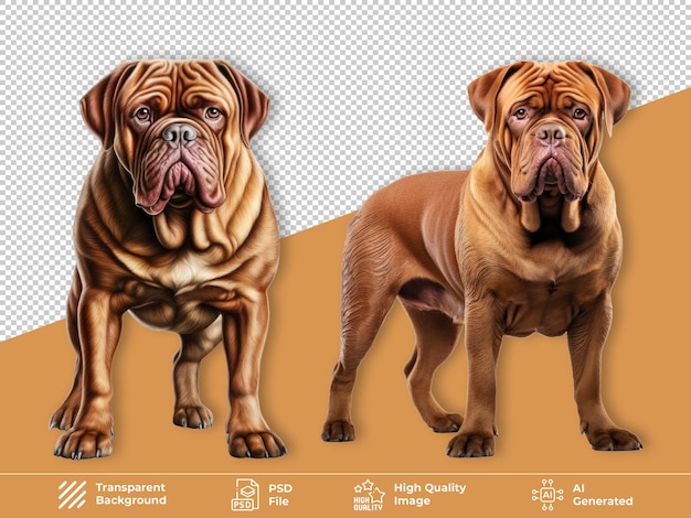 PSD dogue de bordeaux dog sitting and standing isolated on transparent background