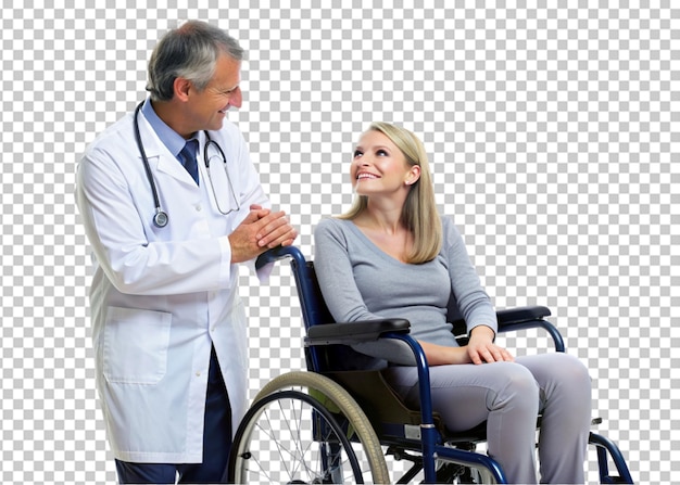 Dokter die een dame behandelt op een doorzichtige achtergrond