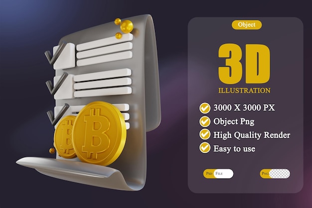 Dokument Bitcoin Z Ilustracją 3d 3