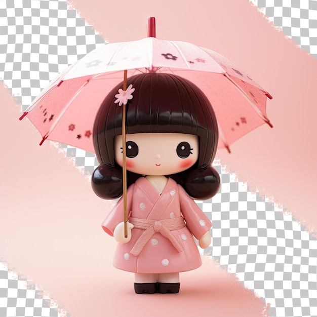 A doll with a pink umbrella and a pink umbrella