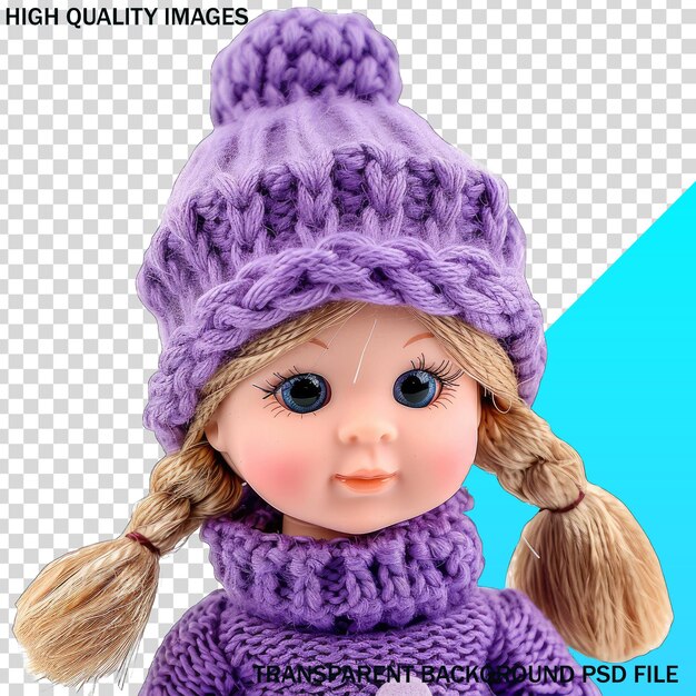 PSD a doll with a purple hat and a purple hat