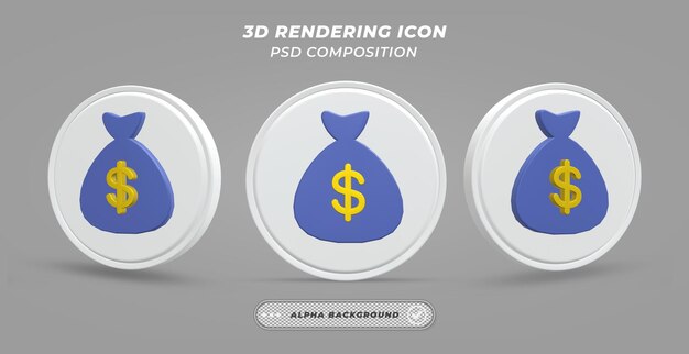 Dollar bag icon in 3d rendering