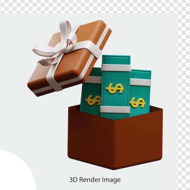 Illustrazione 3d del contenitore di regalo della banconota del dollaro