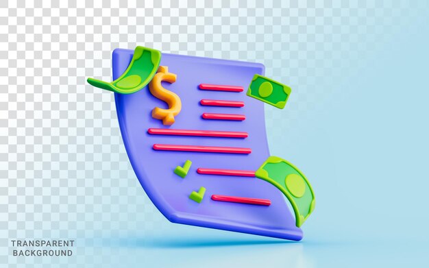 Dollar biljet verklaring checklist 3d illustratie zakelijk inkomen details marketing document beleid