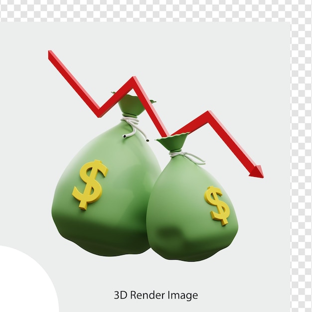 PSD dollar bill down arrow 3d illustration