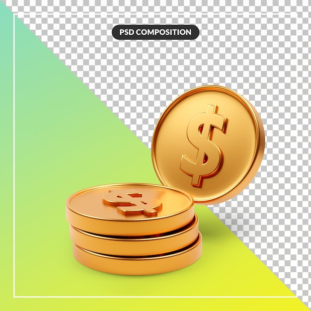 Долларовая монета 3d визуал для изолированной композиции