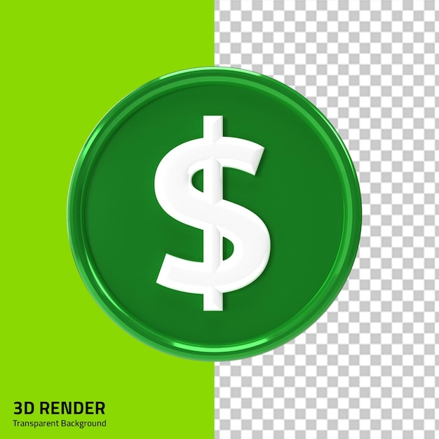 Dollar coin button icon 3d money currency sign