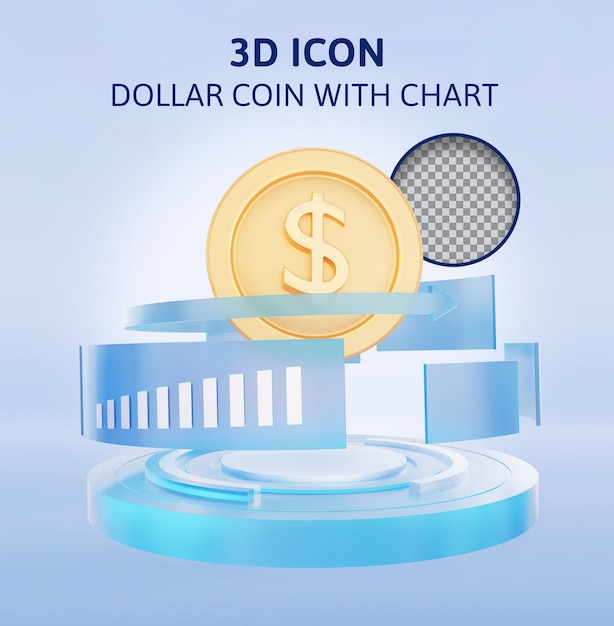 PSD dollar coin with pie chart 3d rendering illustration