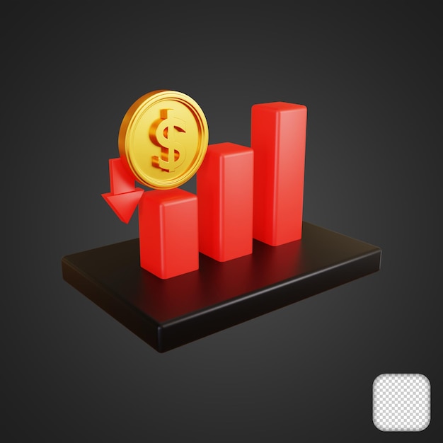 PSD dollar decrease graph 3d illustration