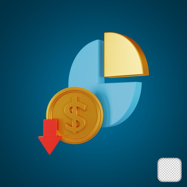 PSD dollar decrease pie chart 3d illustration