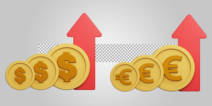 PSD dollar euro currency deflation on transparent background 3d render