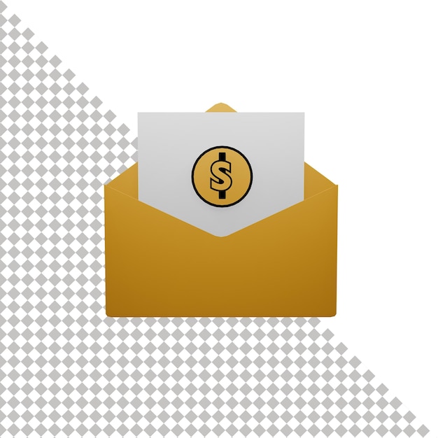 PSD dollar in envelop 3d pictogram