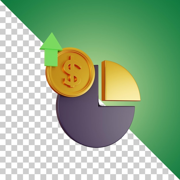 Dollar increase pie chart 3d rendering