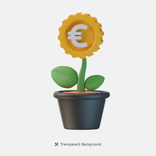 Dollar investment plant 3d icon illustratin