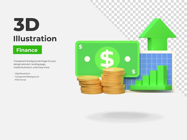 Dollar money investment price up high finance icon 3d illustration