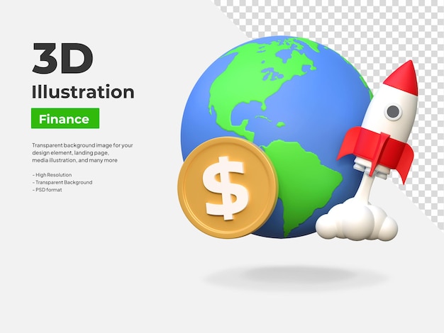 Dollar price sky rocket high global finance icon 3d illustration