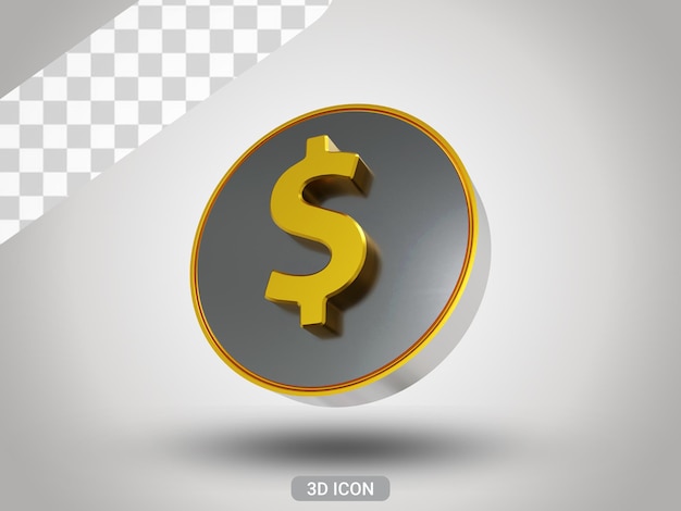 Dollar sign 3d rendered icon design right bottom view