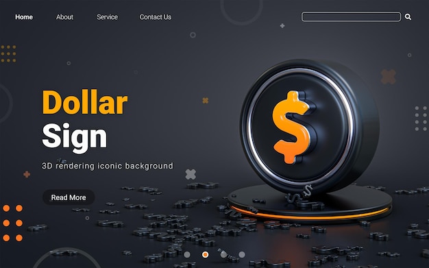 PSD dollar sign 3d rendering abstract dark realistic iconic background for social banner template