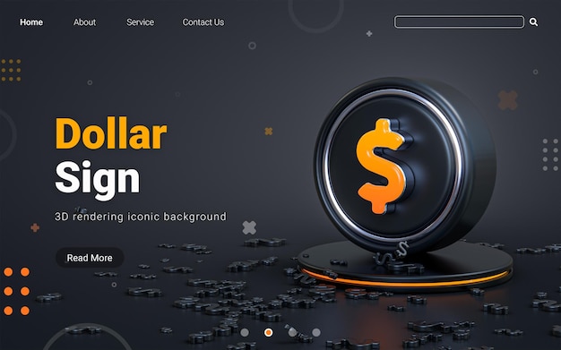 Simbolo del dollaro rendering 3d astratto sfondo iconico realistico scuro per modello di banner sociale