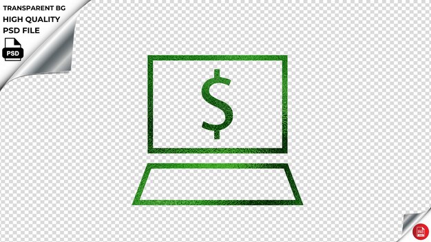 PSD sign computer dollar business revenue metalic green psd transparente