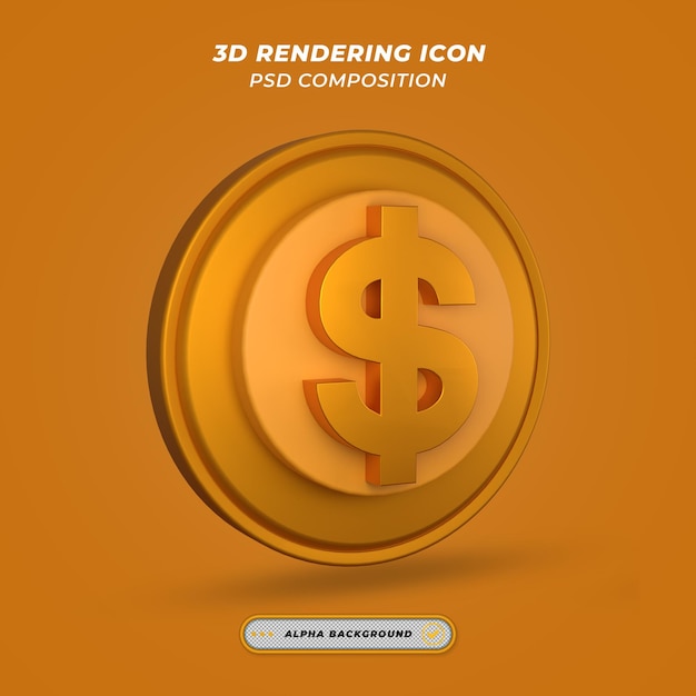 PSD icona del segno di dollaro nel rendering 3d