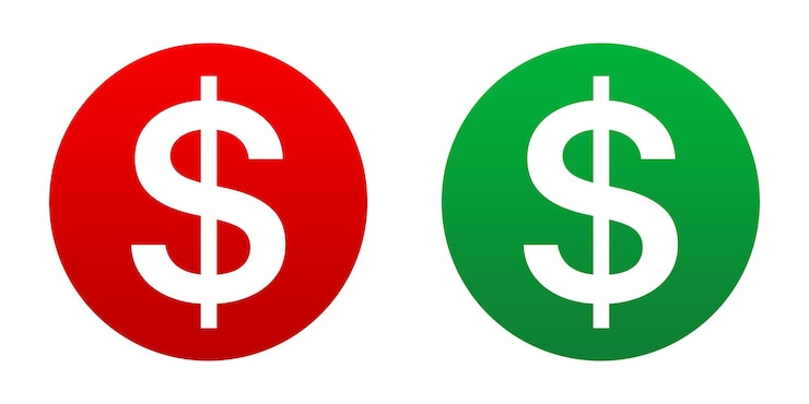 PSD 赤と緑の円のドル符号