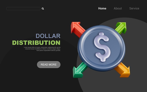 Знак доллара со стрелкой на темном фоне 3d визуализация концепции обмена денег наличными