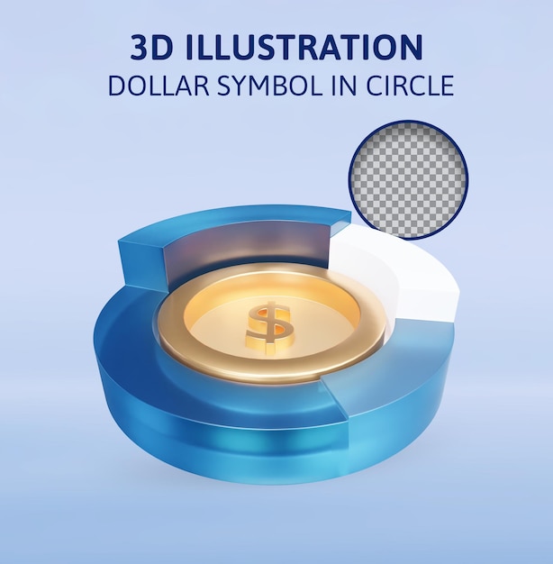Dollar symbol in circle 3d rendering illustation