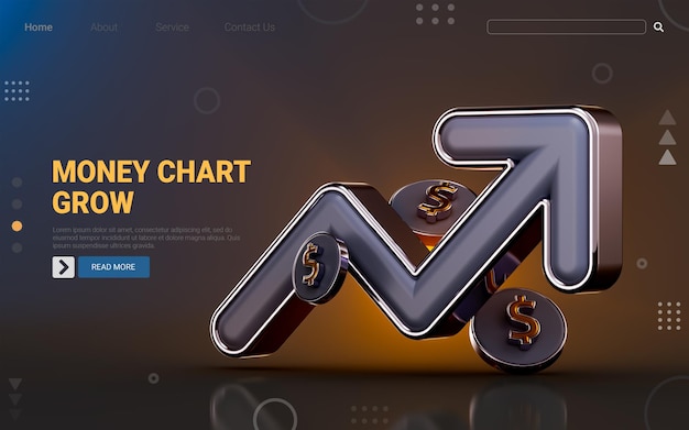 PSD 비즈니스 이익 성장 마진에 대한 어두운 배경 3d 렌더링 개념에 차트 아이콘 달러