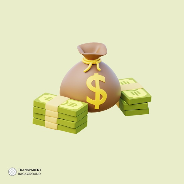 Dollar zak en gouden munt pictogram geïsoleerde 3d render illustration