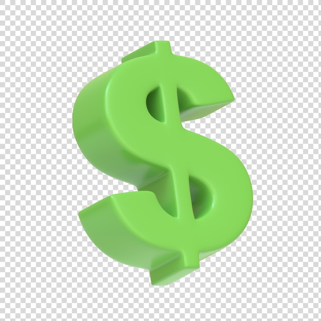Dollarteken geïsoleerd op witte achtergrond Cartoon pictogram teken en symbool 3D render illustratie
