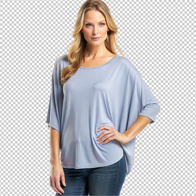 Dolman sleeve top woman wearing a periwinkle on transparent background