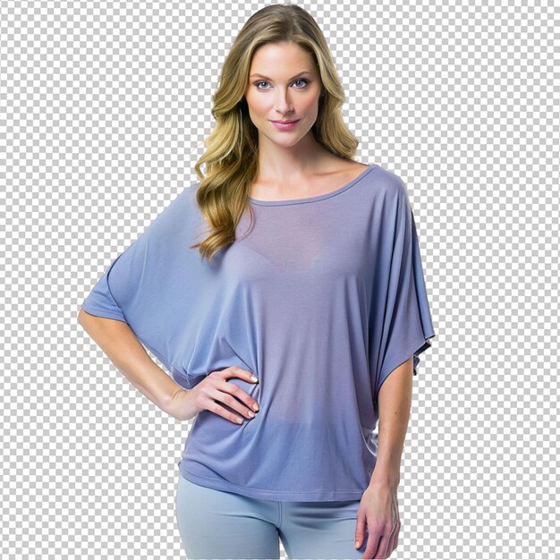 Dolman sleeve top woman wearing a periwinkle on transparent background