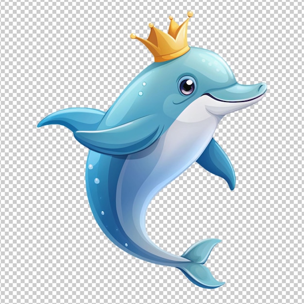 Dolphin wearing crown on transparent background