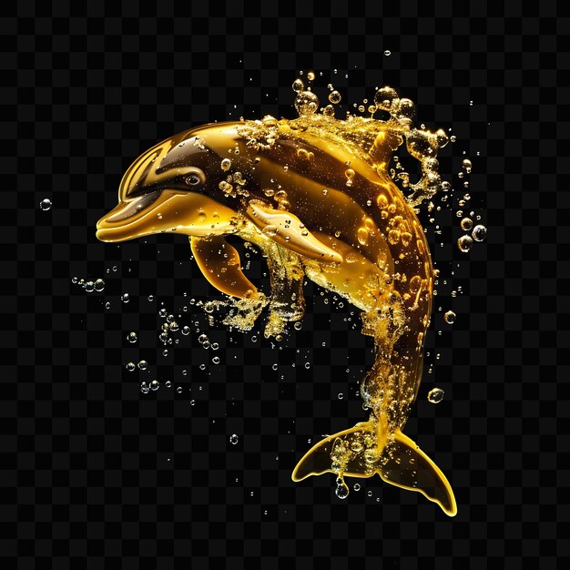 A dolphin with a banana in the water with bubbles