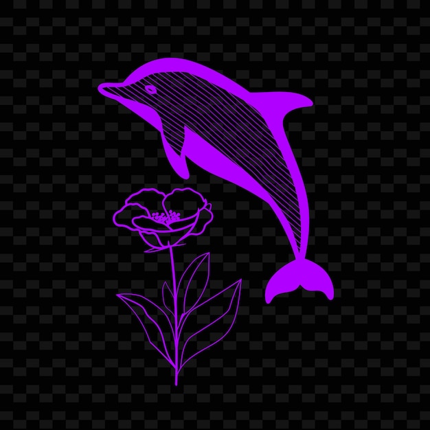 PSD un delfino con un fiore e un fiore su di esso