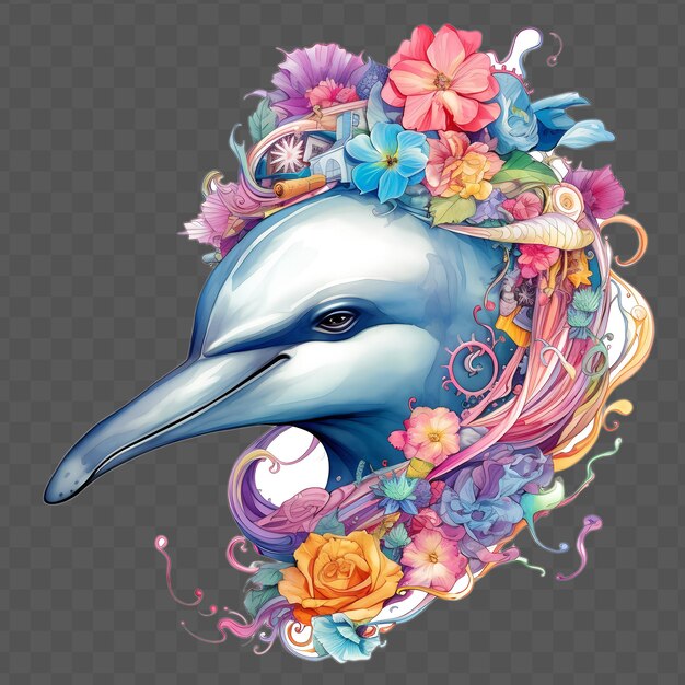 PSD a dolphin with flowers and a bottle of water