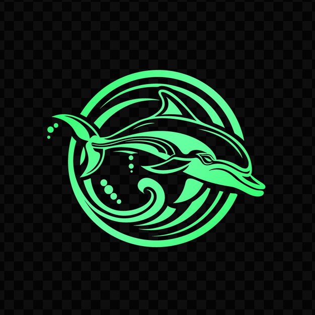 PSD a dolphin with a green background of the logo on a black background