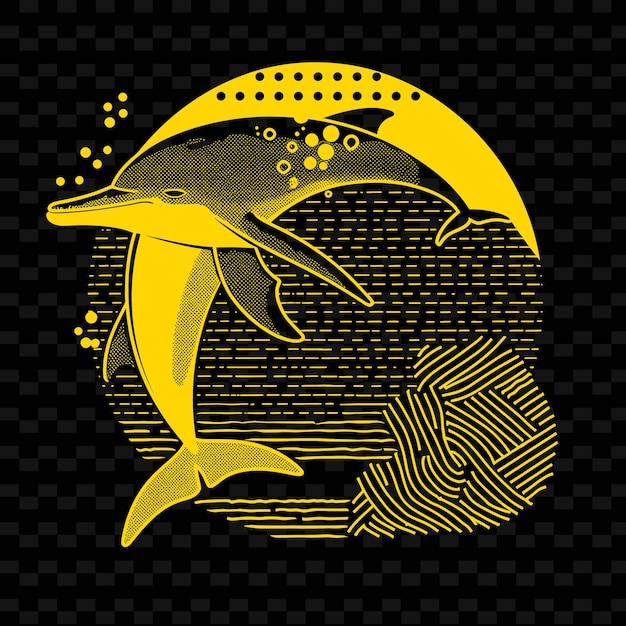 A dolphin with a yellow whale on the bottom