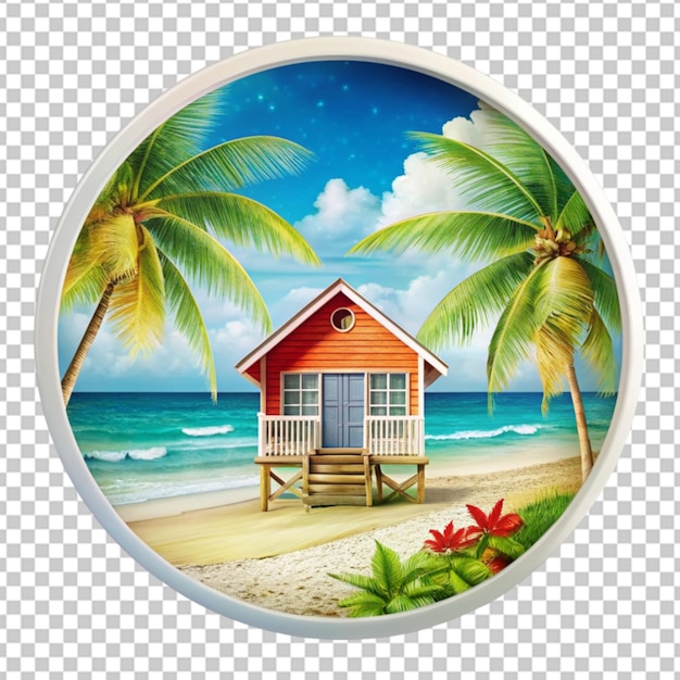 PSD dom na plaży widziany okrągły znak sublimacja przezroczyste tło