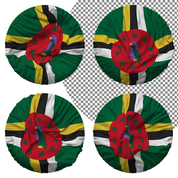 PSD dominica flag round shape isolated different waving style bump texture 3d rendering