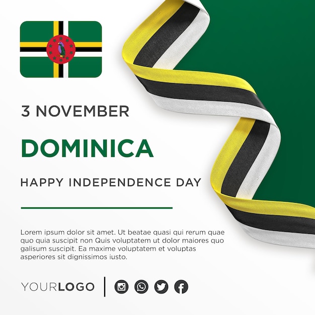PSD Баннер празднования дня национальной независимости доминики, шаблон поста в социальных сетях к национальной годовщине