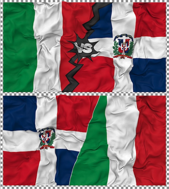 Dominicaanse Republiek versus Italië Half Combined Flag Cloth Bump Texture 3D Rendering